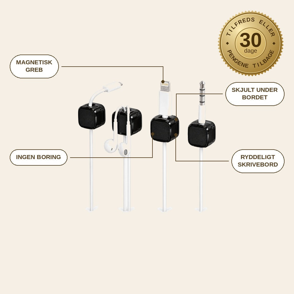 infographie — KabelKlik™ – Magnetiske kabelklips til under bordet (sæt med 6)