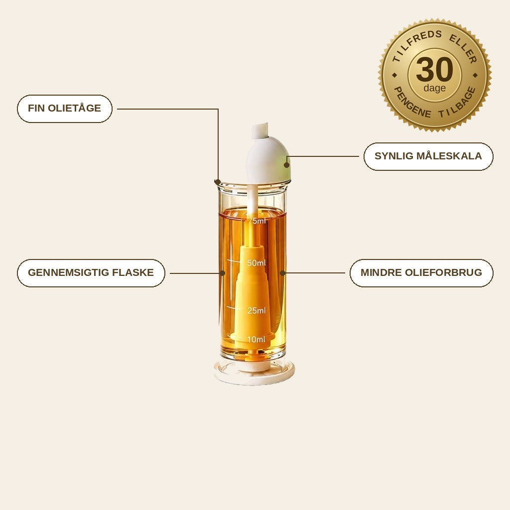 infographie — Oliespray flaske til madlavning 100 ml – fin olietåge med ét tryk