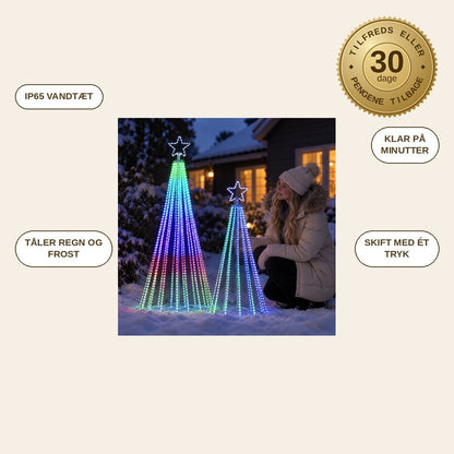 infographie — Udendørs LED-juletræ – lysshow med 8 lysmønstre