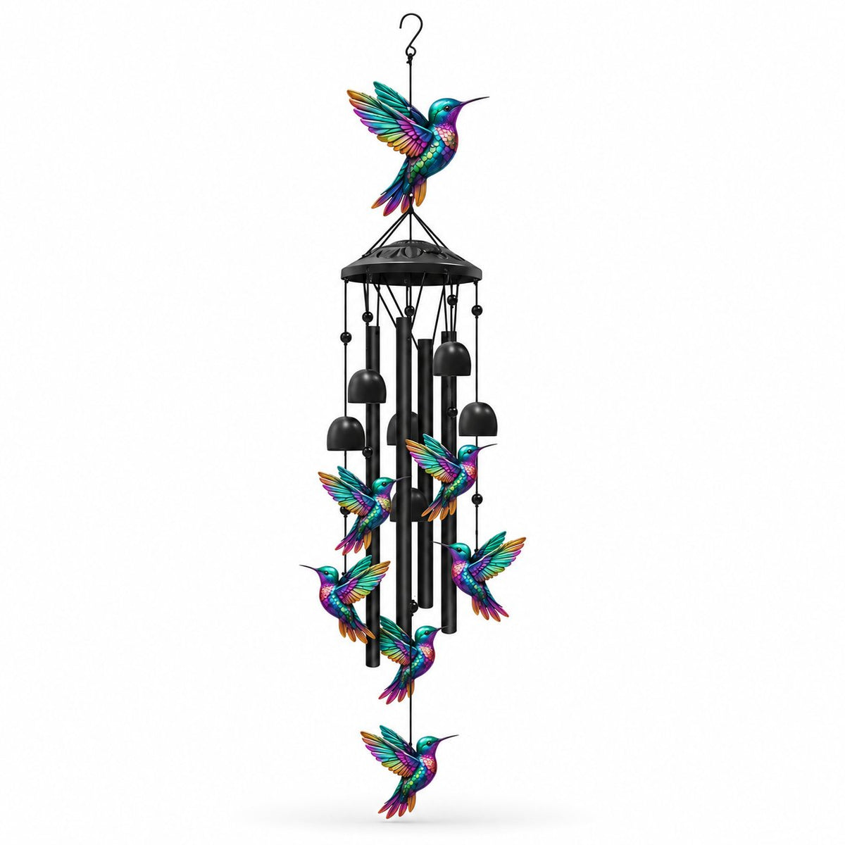 couleur Kolibri — Vindspil med regnbuefigurer – sort aluminium, op til 91 cm