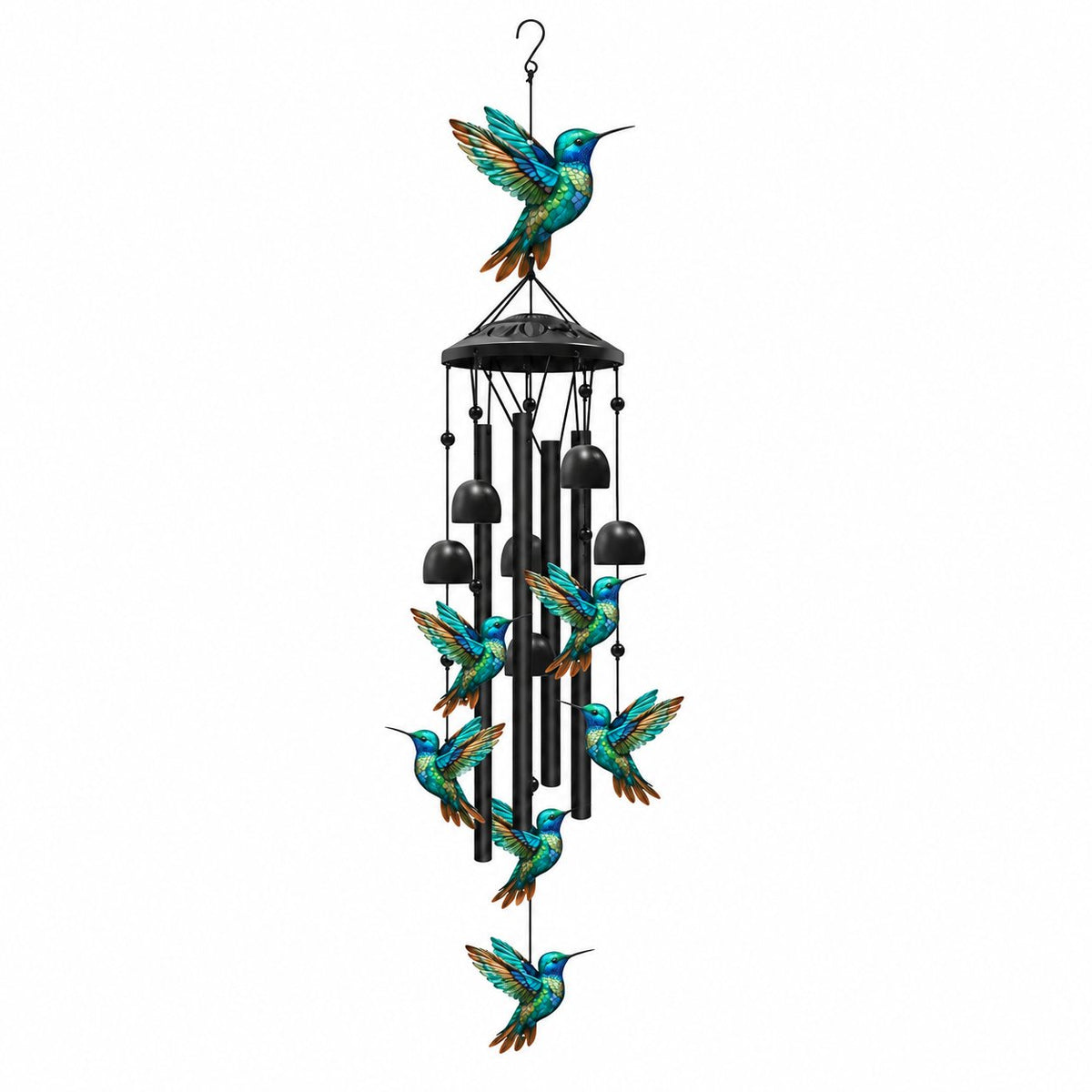 couleur Kolibri (81 cm) — Vindspil med regnbuefigurer – sort aluminium, op til 91 cm