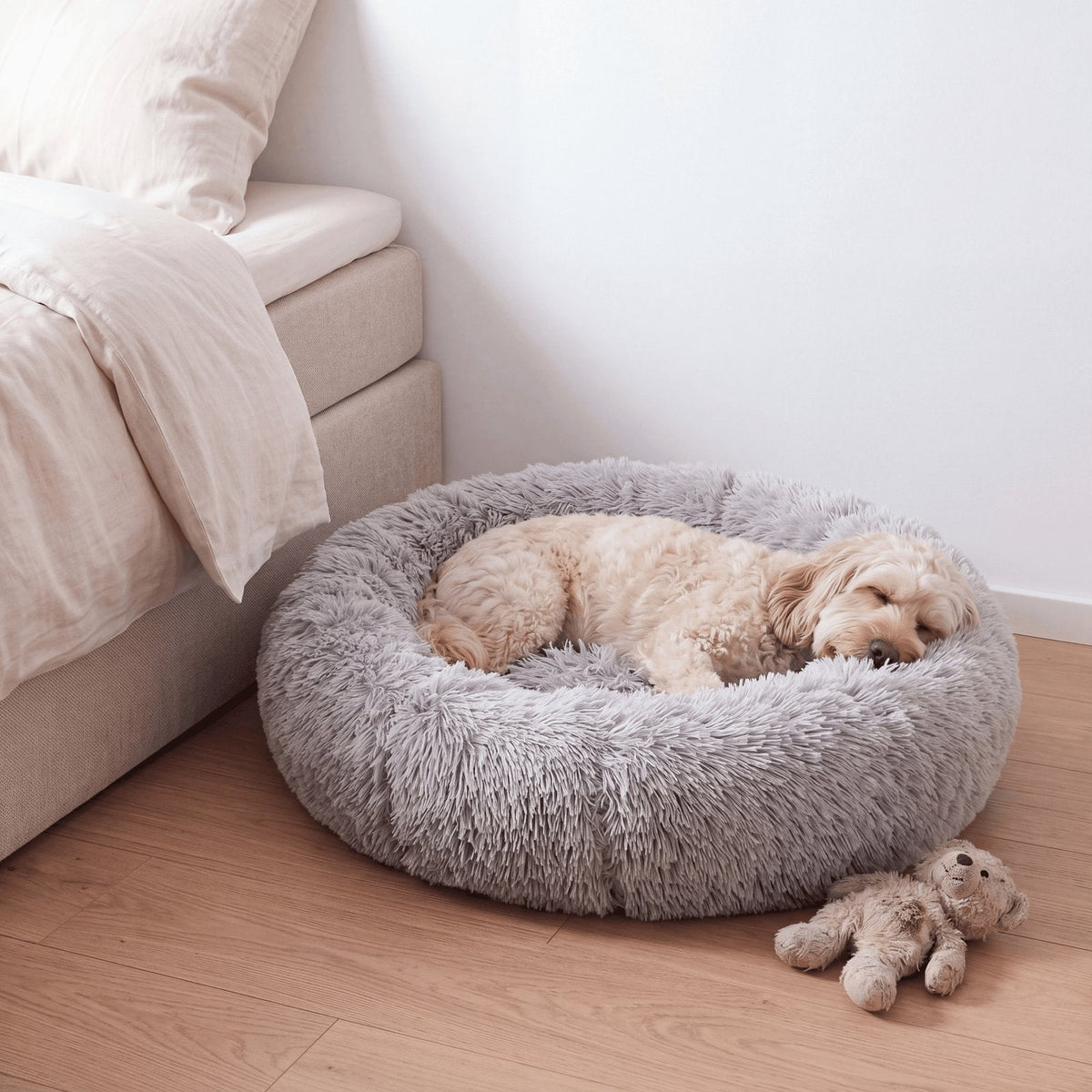 couleur Lysegrå — Beroligende donut hundeseng – langhåret