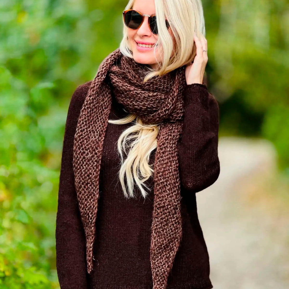 couleur Brun — SilkeSky™ Strikkekit – blødt mohair-sjal til begyndere, inkl. opskrift og 8 nøgler