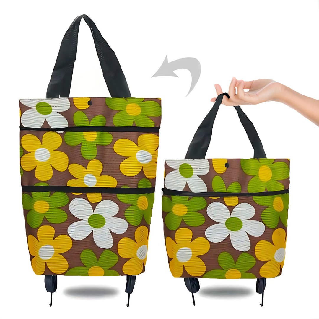 couleur Brun med blomsterprint — RulleTaske™ – Indkøbstaske med foldbare hjul · 1 købt = 1 gratis