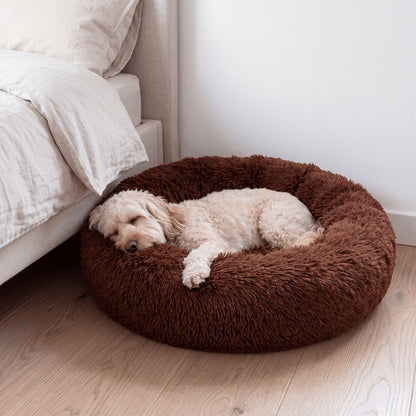 couleur Mørkebrun — Beroligende donut hundeseng – langhåret