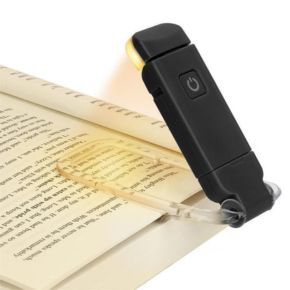 couleur Sort — Læselampe til bøger med klips – 3 lysfarver og indbygget USB