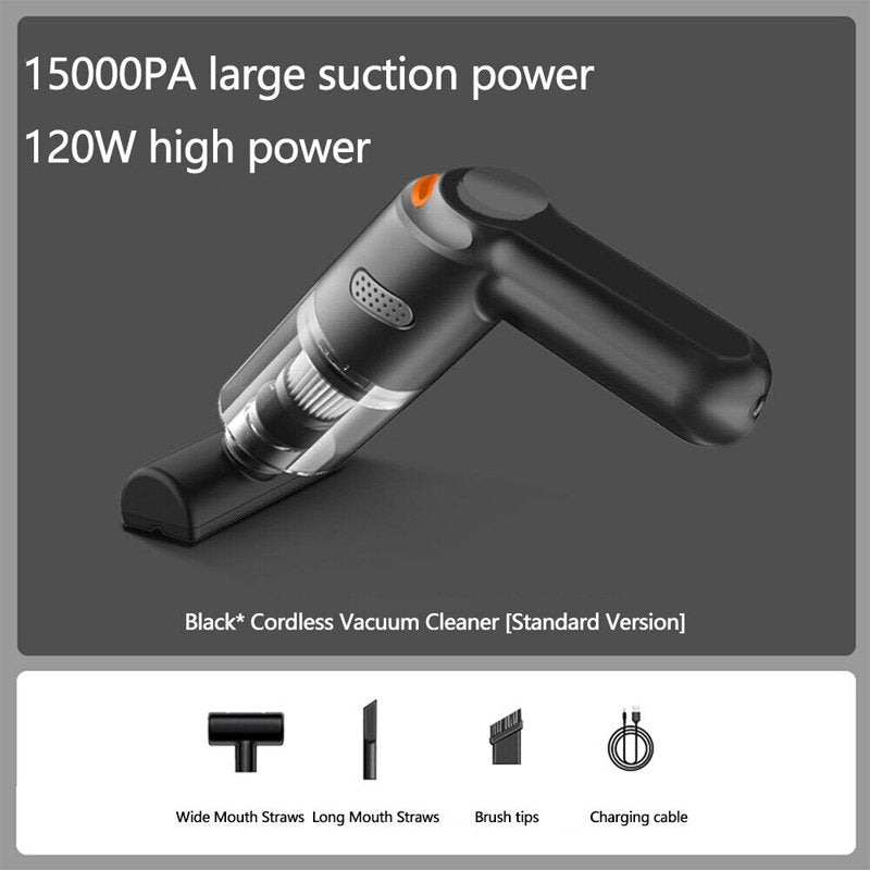 couleur Sort — SugeKraft™ Trådløs Bilstøvsuger – 10.000 Pa, 120 W & Vaskbart HEPA-filter
