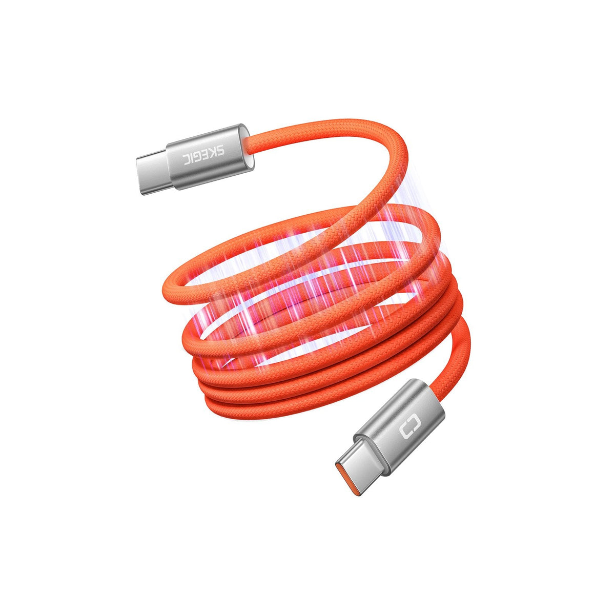 couleur Orange — FiltFri™ Magnetisk USB-C-kabel 100 W – ruller sig selv op