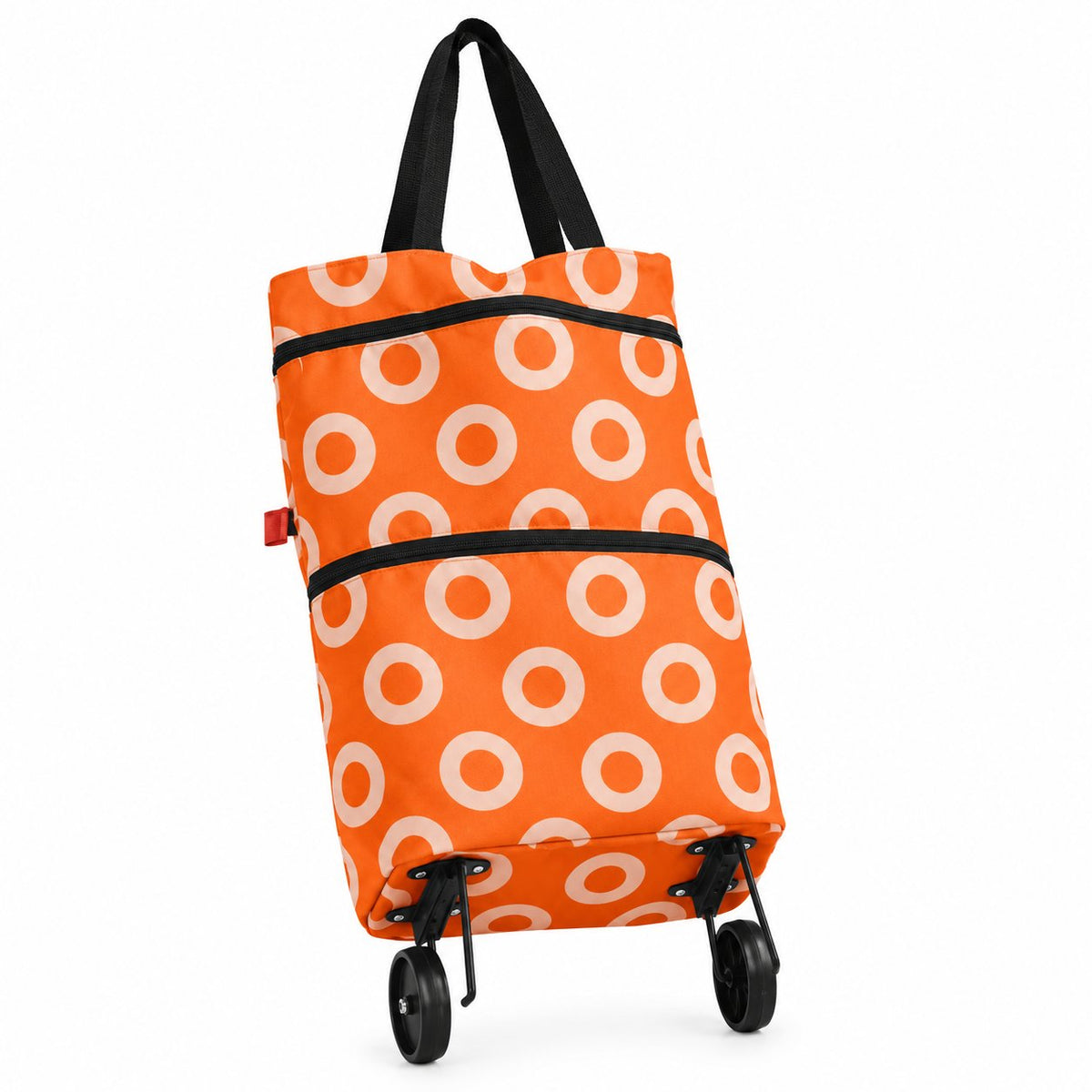 couleur Orange med cirkelprint — RulleTaske™ – Indkøbstaske med foldbare hjul · 1 købt = 1 gratis