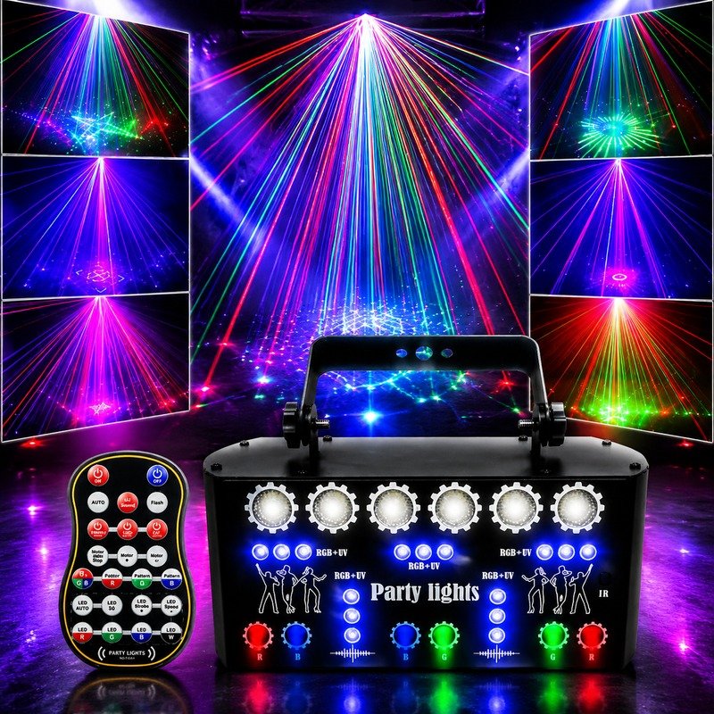 packshot — RGB Laser Scenelys – 4-i-1 festlys med laser, LED, UV og stroboskop