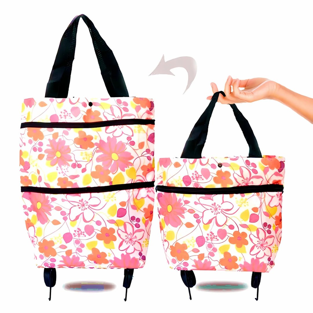 couleur Lyserød med blomsterprint — RulleTaske™ – Indkøbstaske med foldbare hjul · 1 købt = 1 gratis