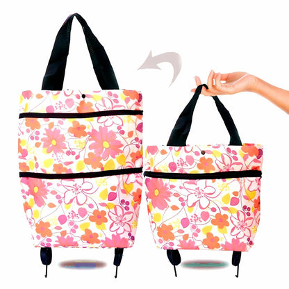 couleur Lyserød med blomsterprint — RulleTaske™ – Indkøbstaske med foldbare hjul · 1 købt = 1 gratis