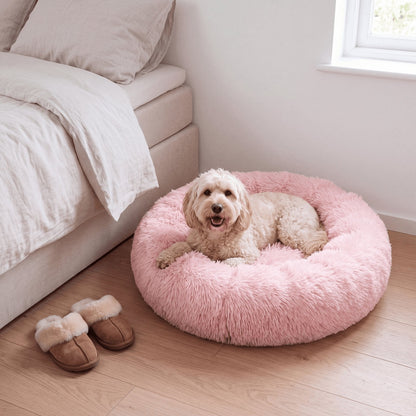 couleur Pink — Beroligende donut hundeseng – langhåret