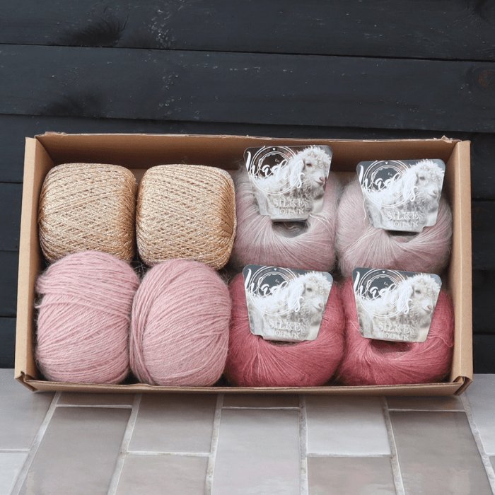 couleur Rose gold — SilkeSky™ Strikkekit – blødt mohair-sjal til begyndere, inkl. opskrift og 8 nøgler
