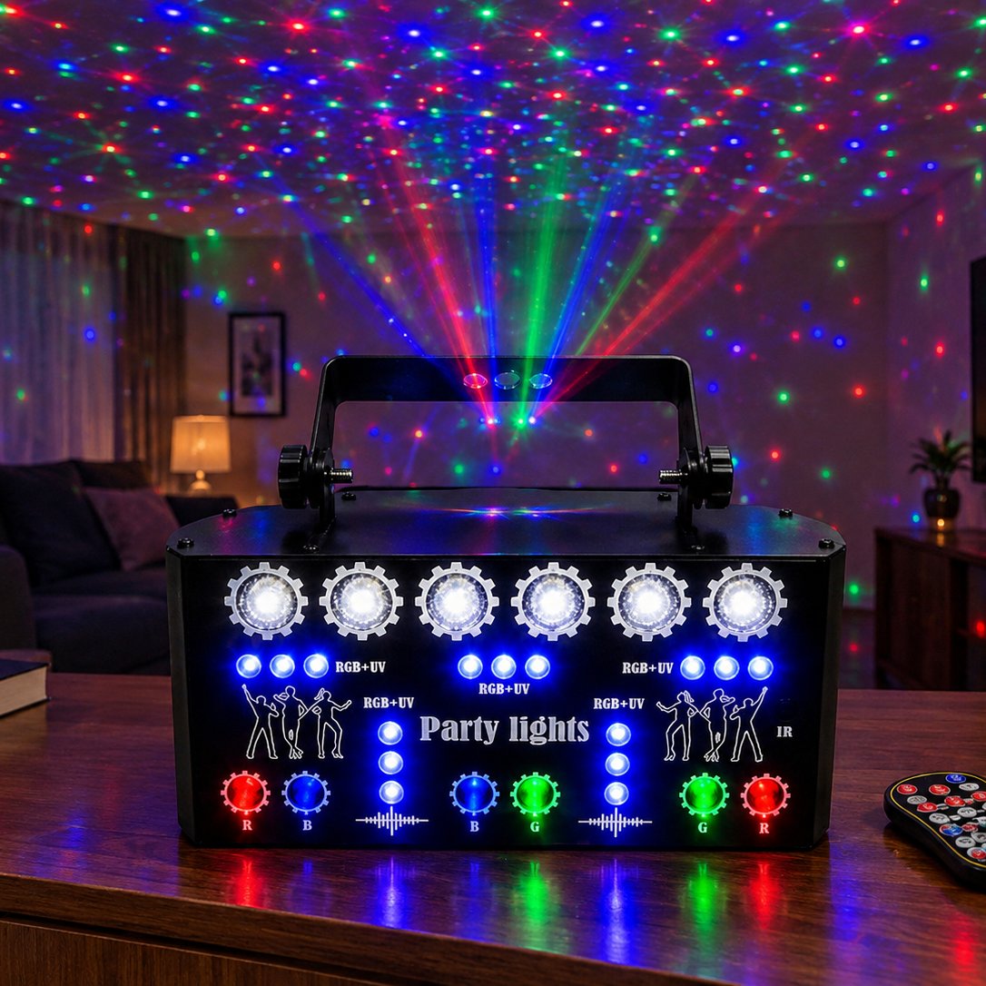 situation — RGB Laser Scenelys – 4-i-1 festlys med laser, LED, UV og stroboskop