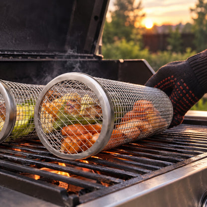 situation — Rullende grillkurv i rustfrit stål