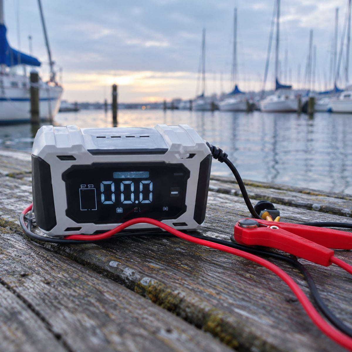 situation — Intelligent 12V bilbatterioplader med pulsreparation og digitalt display (6–100 Ah)