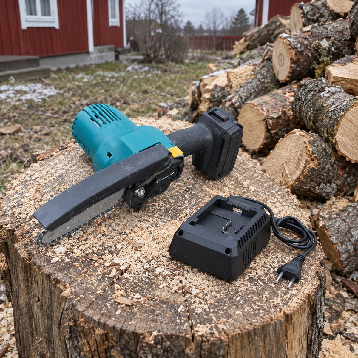 situation — Ledningsfri mini-motorsav 10 cm – til én hånd, med batteri og oplader