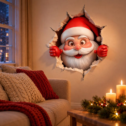 situation — 3D Julemand Wallsticker – Julemanden kigger ind gennem væggen