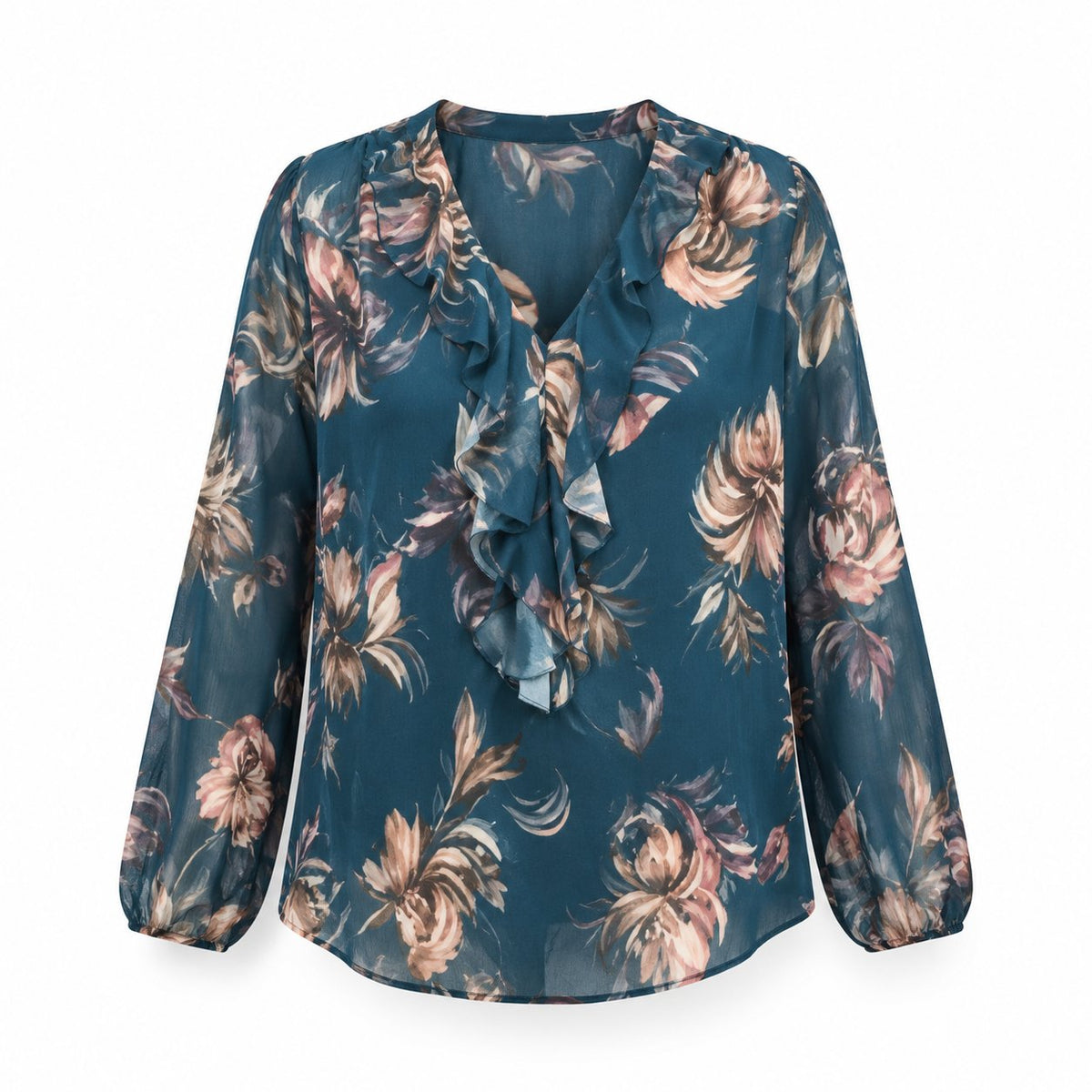 packshot — Chiffonbluse med flæsekrave – Onesize S-2XL