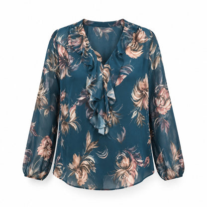 packshot — Chiffonbluse med flæsekrave – Onesize S-2XL