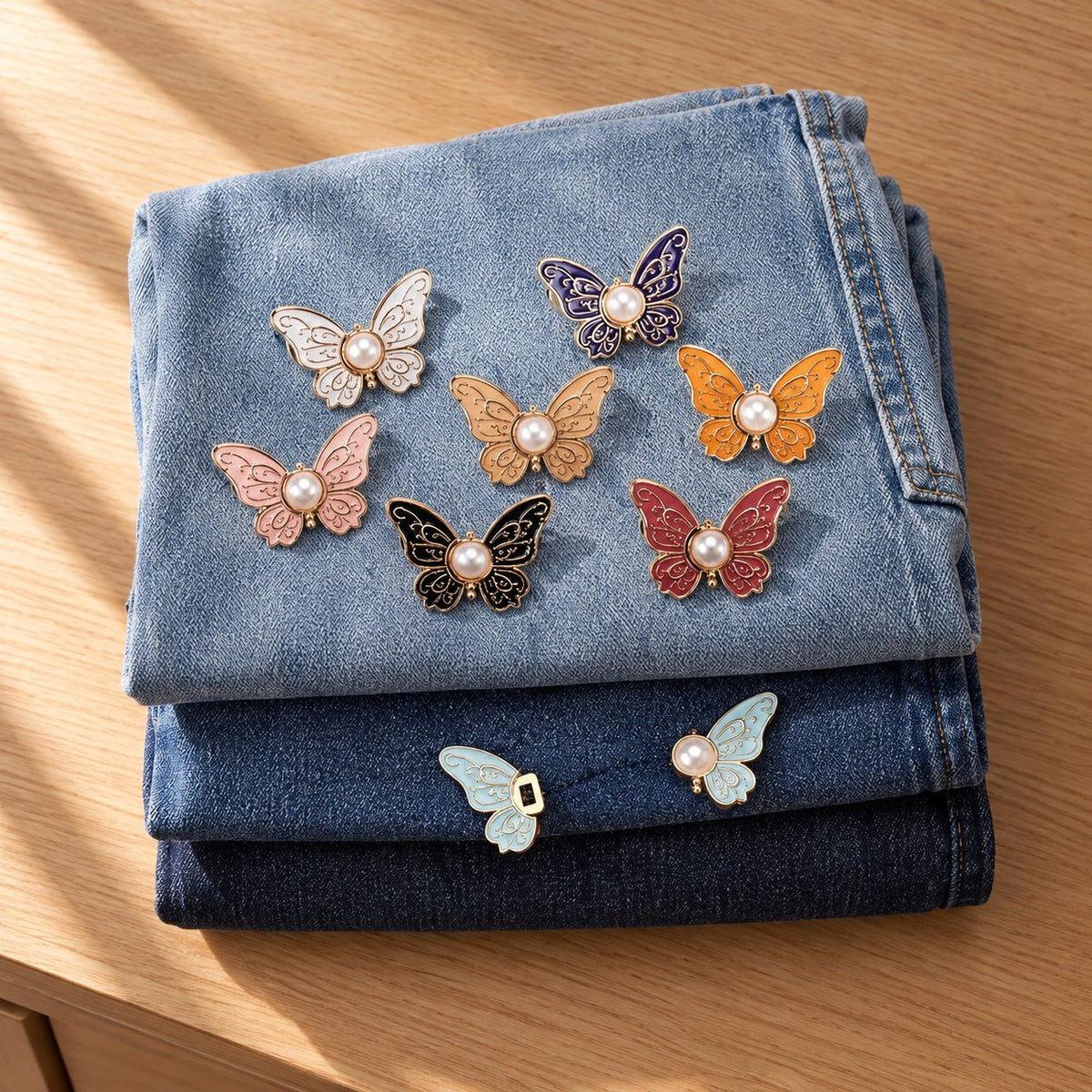 situation — Sommerfugleclips til jeans (4 stk.) – Justér taljen på sekunder uden nål og tråd