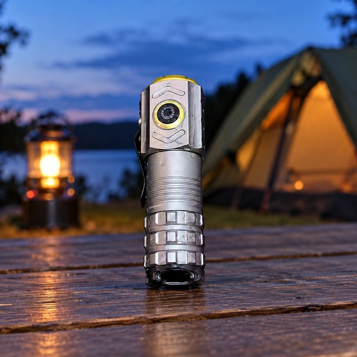 situation — Tre-øjet mini-lommelygte – 3 kraftige LED'er, 5 lystilstande, genopladelig med USB-C