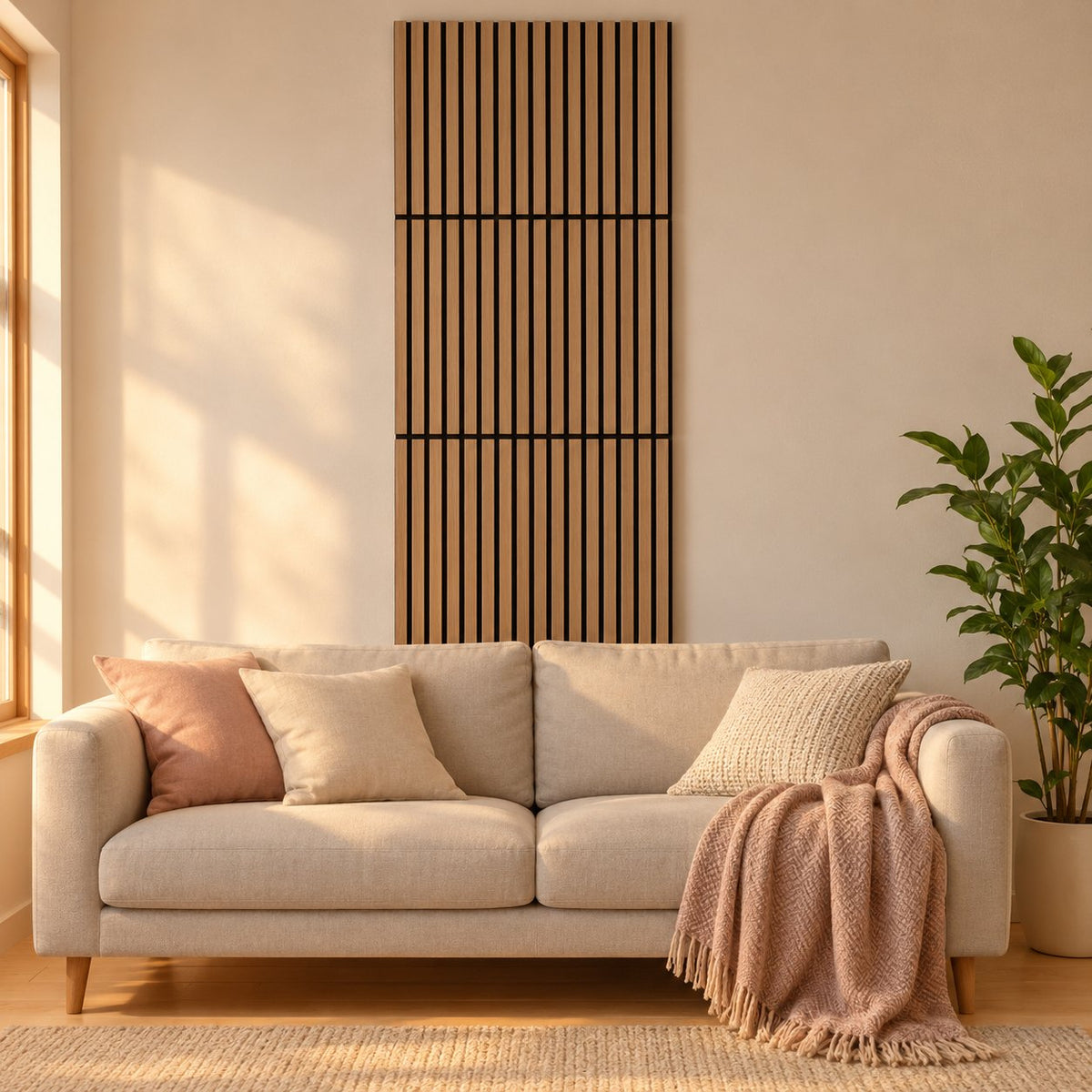 situation — Akustikpanel med trælameller – lys eg, 240 × 60 cm