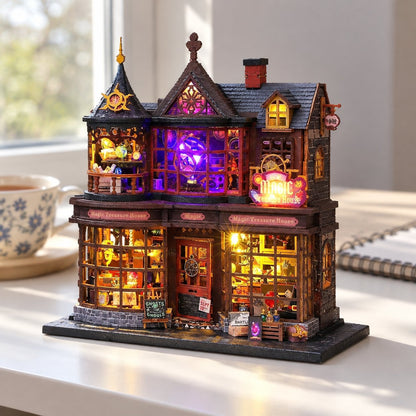 situation — Miniaturehus Byggesæt med LED – Magisk Butik i To Etager