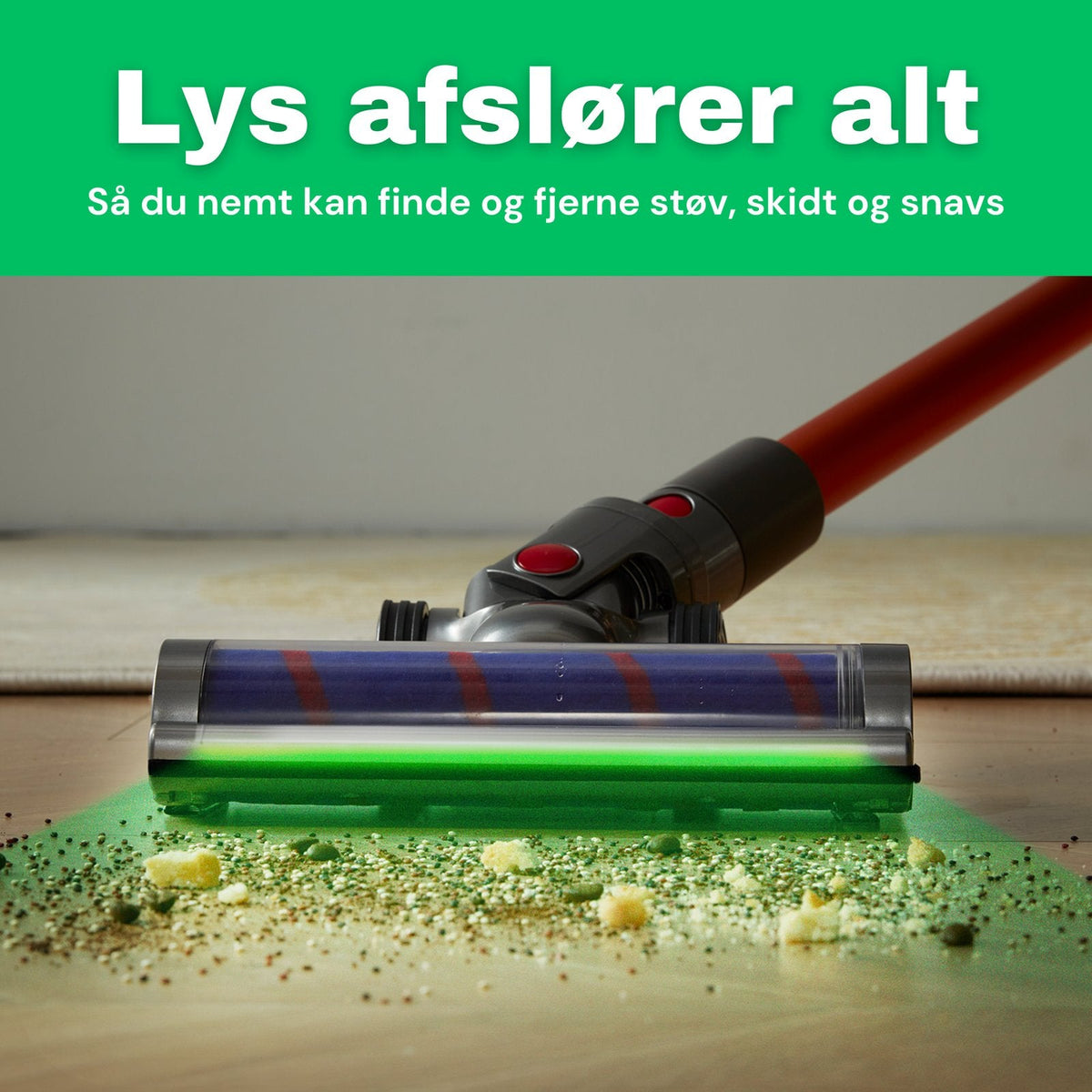 Aspirateur balai — brosse LED révèle la poussière