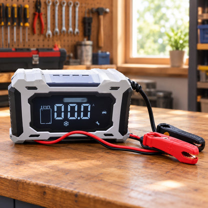 situation — Intelligent 12V bilbatterioplader med pulsreparation og digitalt display (6–100 Ah)