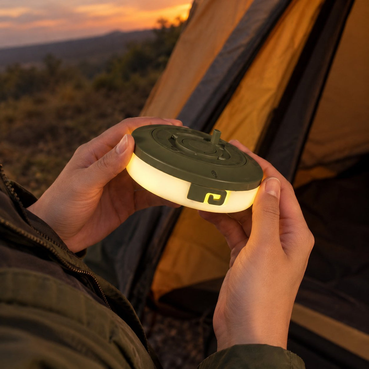 situation — Oprullelig campinglyskæde – 10 m varmt lys med magnet og indbygget powerbank