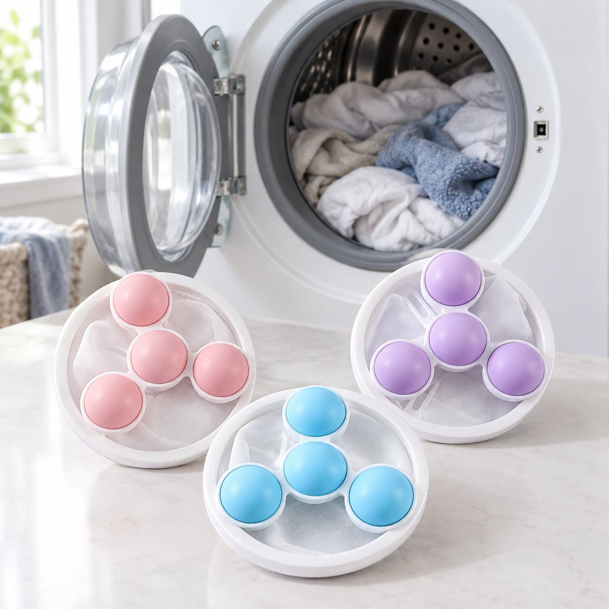 situation — Flydende fnugfilter til vaskemaskine – fanger fnug, hår og dyrehår