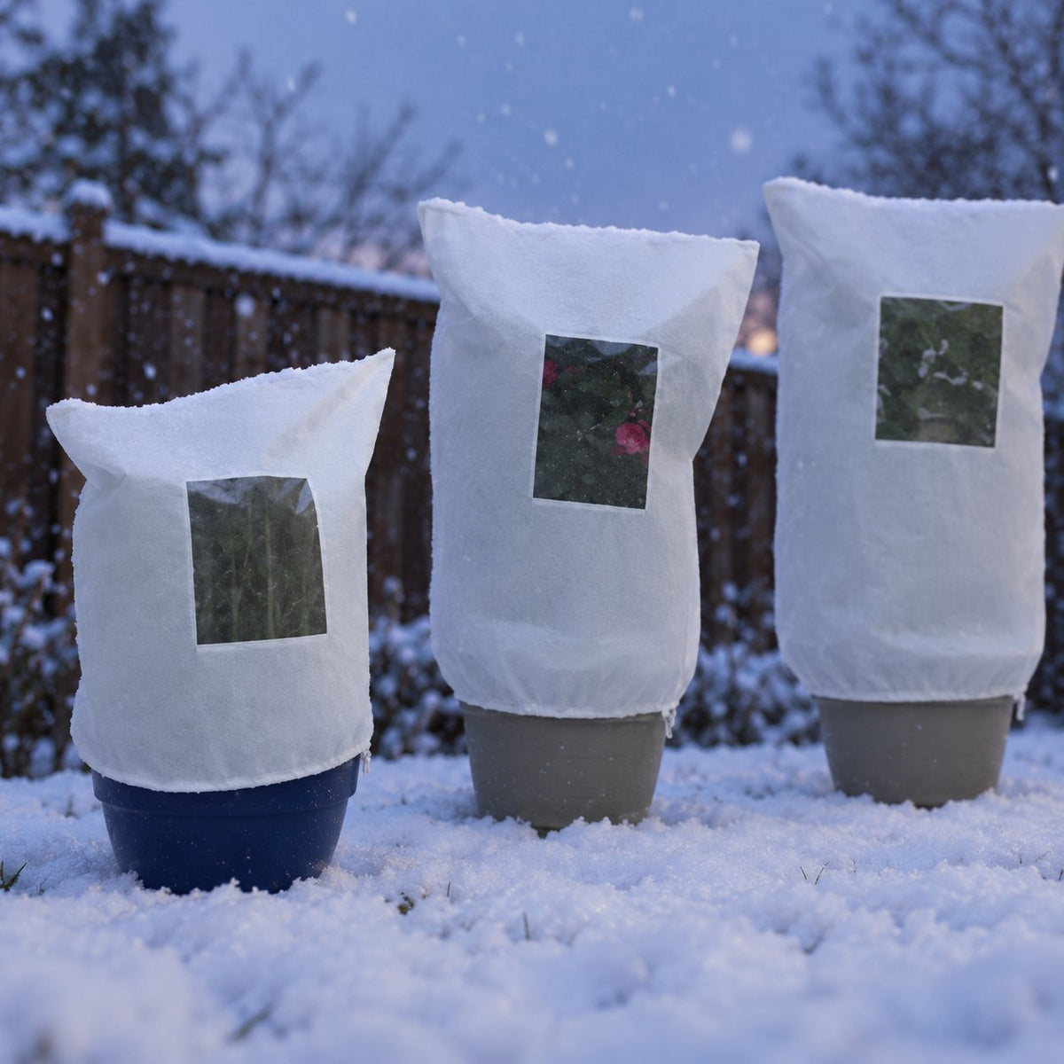 situation — Frostbeskyttelse til planter – plantehætte i 80 g fiberdug med lynlås og snøre
