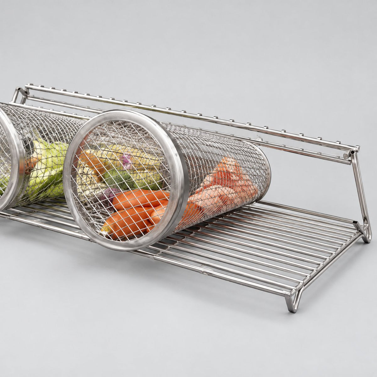 packshot — Rullende grillkurv i rustfrit stål