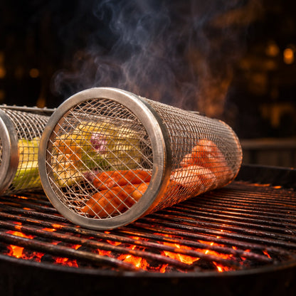 situation — Rullende grillkurv i rustfrit stål