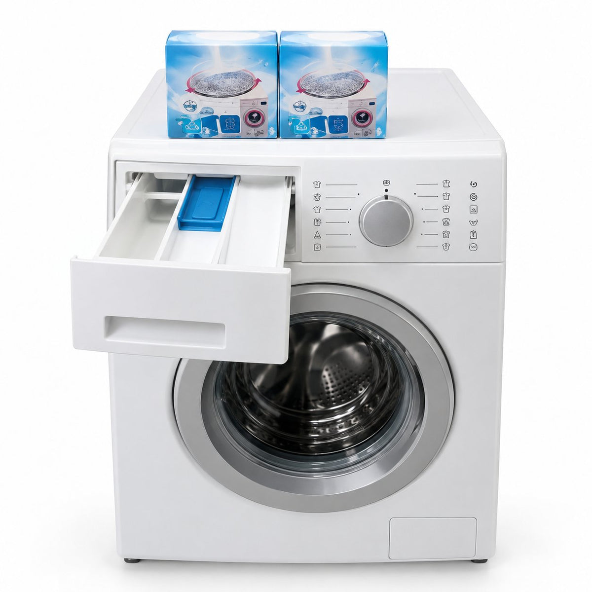 packshot — Rensetabletter til vaskemaskine – dybderens af tromlen uden skylning, til alle maskintyper
