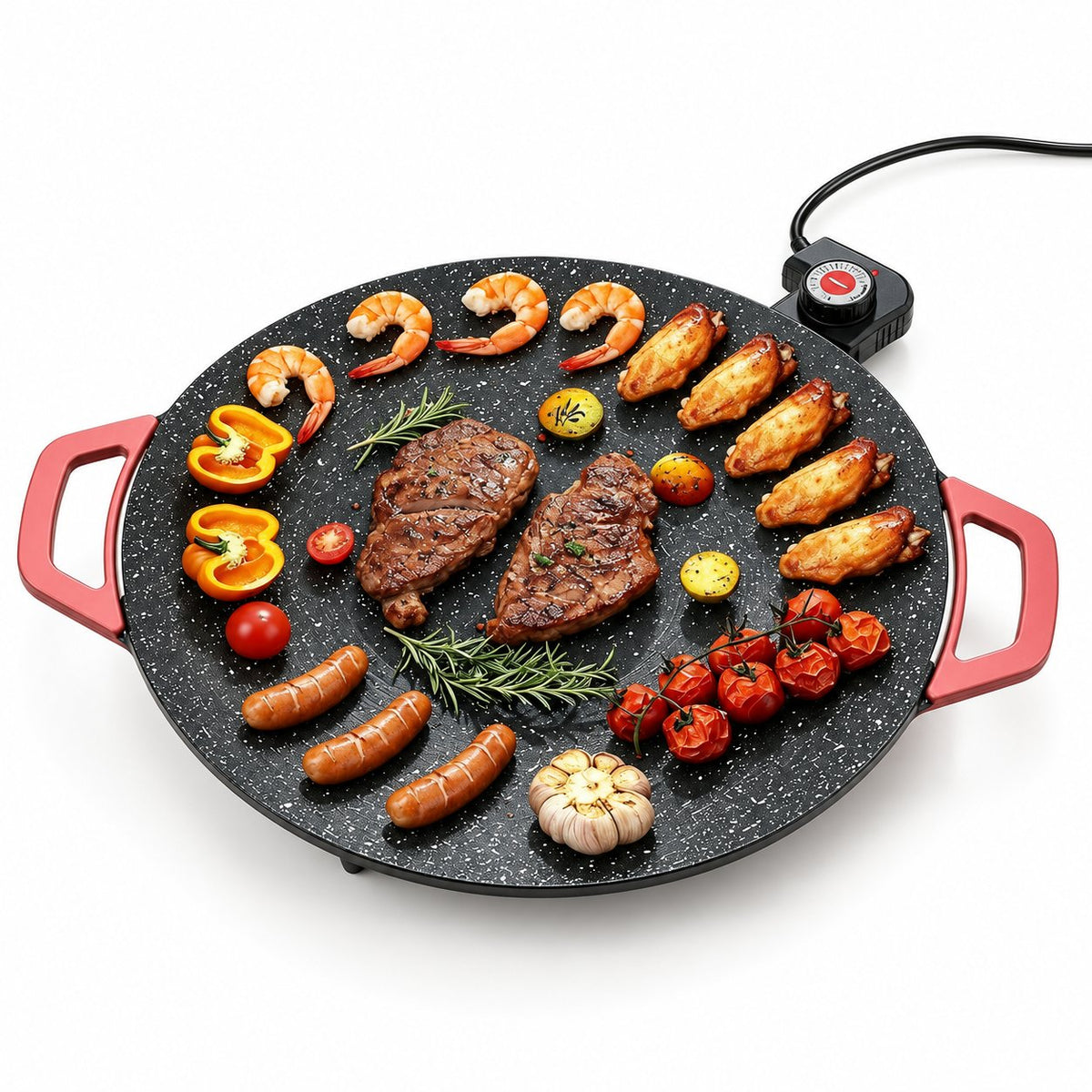 packshot — Rund elektrisk grillpande med termostat – slip-let og røgfri bordgrill
