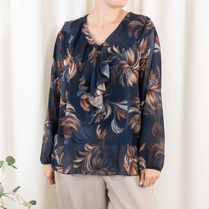 variante Navy — Chiffonbluse med flæsekrave – Onesize S-2XL