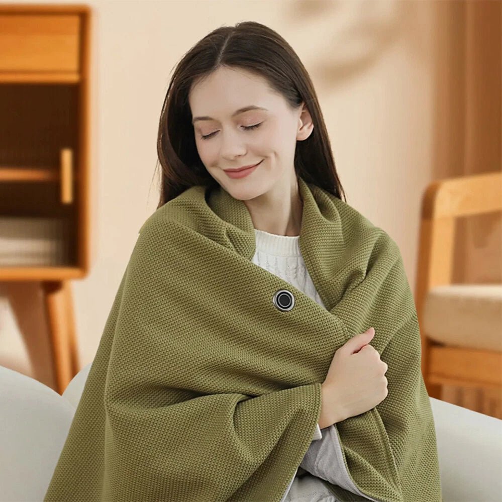 couleur Grøn — Elektrisk varmetæppe-poncho med lynlås – bærbar USB-varme